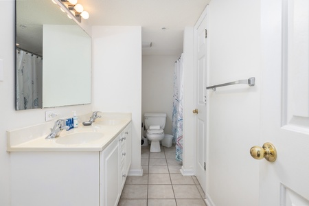 The Jack and Jill bathroom connects the two king bedrooms