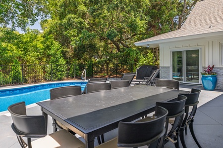 An outdoor dining table is a great spot to enjoy meals al fresco