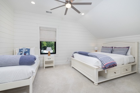 Relax in your queen room with added twin bed