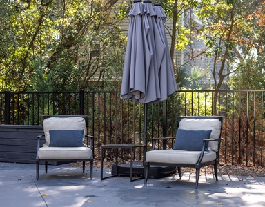 Comfortable seating with an umbrella