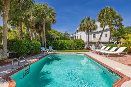 Your private pool is surrounded by towering palm trees and lush greenery