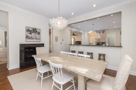 Gather around this bright dining room where your group can share memorable meals together.