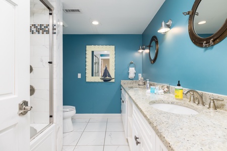 Double Vanity Hallway Bathroom