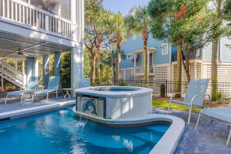 Dive into your private pool with elevated hot tub