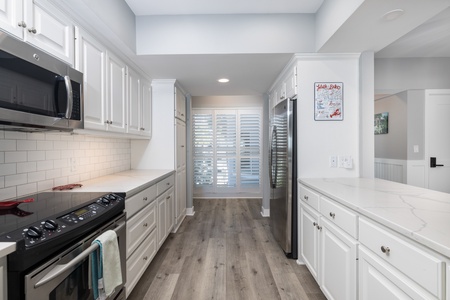 Your galley kitchen has everything you need for a great stay