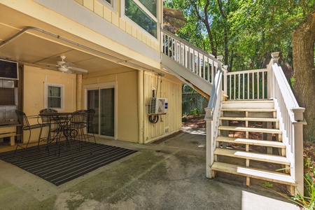 Take the steps down to your back patio