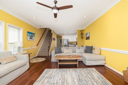 The stairs to your second floor are accessible from the living room