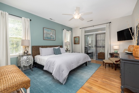 Your primary bedroom features a king bed and en suite bathroom