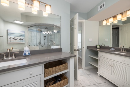 Separate vanities are an added convenience