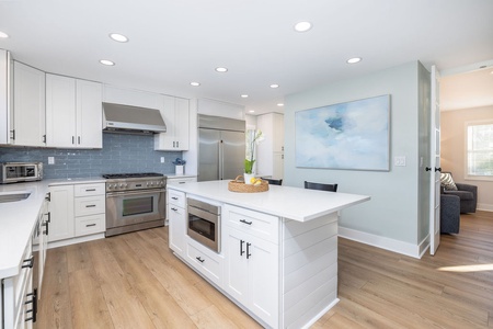 The microwave is conveniently located.