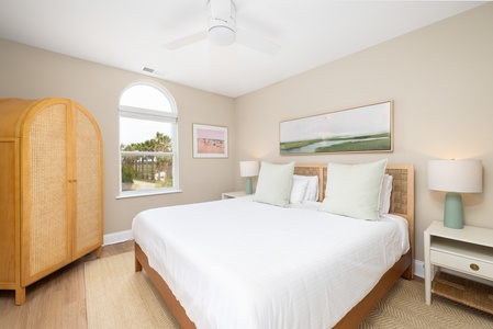 Luxurious bedrooms offer plush coastal comfort