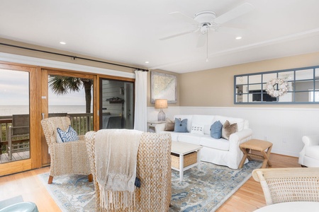 Plenty of comfortable seating with an ocean view, creates the perfect beachside retreat.