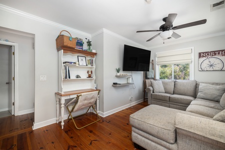 Your living room features a large, comfortable sectional sofa