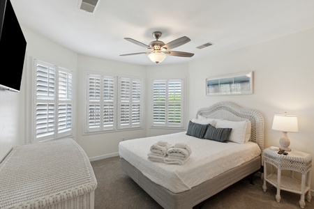 Upstairs you'll find your queen bedroom with large bay windows