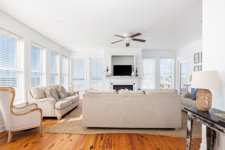 Sitting just beyond the kitchen is your main living room