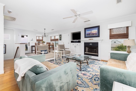 Your living room is on the third floor and features views of the ocean