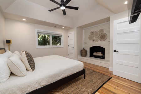 This elegant fireplace is a great way to set the mood