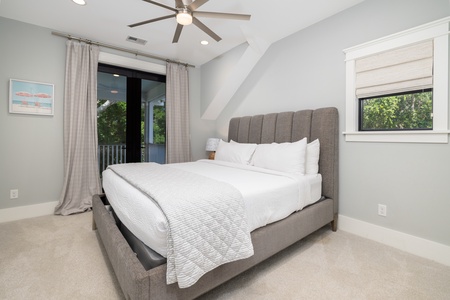 Your second floor king bedroom has an en suite bathroom and private balcony