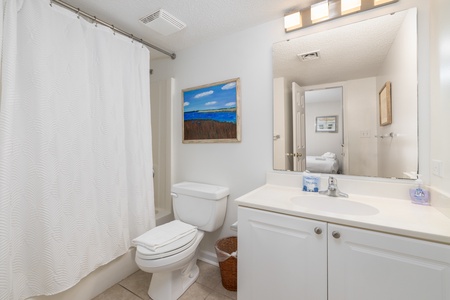 A tub-shower combo is included in your queen bathroom