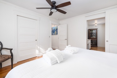 Your primary bedroom features a king bed and en suite bathroom