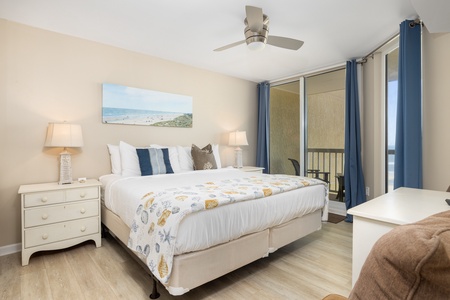 Your primary suite includes a king bed and private balcony access