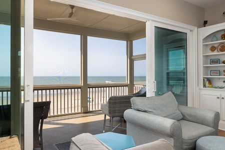 Pass through the living room to the upper level of your back deck