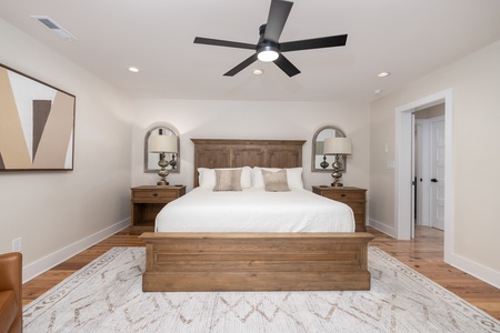 Your primary bedroom features a king bed and smart tv