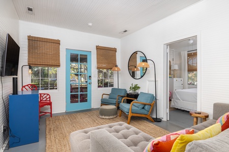 A cozy living area offers the perfect retreat after a day at the beach