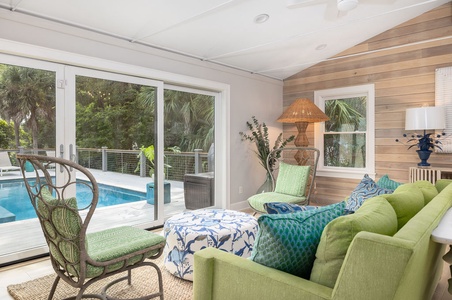 Living area overlooking the pool