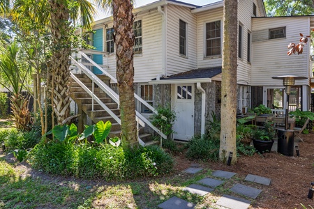 Take the steps from the kitchen down to your private backyard