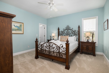 Your upstairs queen bedroom is a cozy retreat