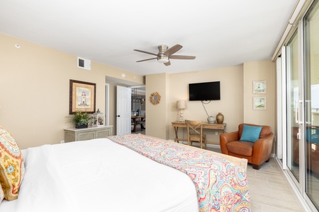 Your spacious primary bedroom features a king bed and en suite bathroom