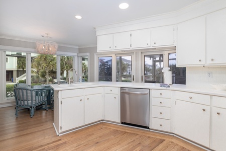 Your coastal kitchen features stainless steel appliances and all the tools needed to make your favorite meals