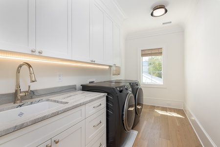This front loading washer and dryer is perfect for after-beach laundry