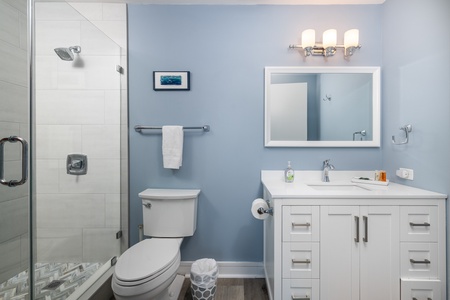 Your queen bedroom features its own en suite bathroom
