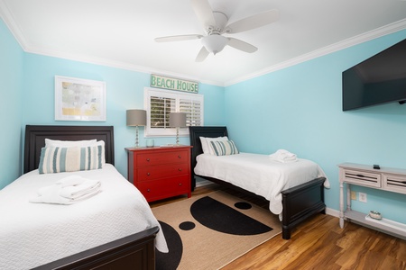 This twin bedroom is perfect for the kids