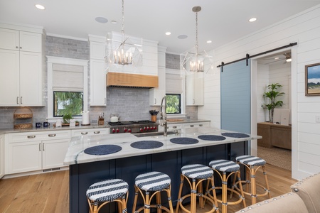 This grand kitchen island seats up to 5 people