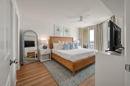 Your primary king bedroom is the perfect coastal retreat