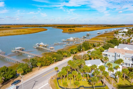 Aerial view of house and dock