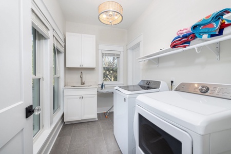 Your dedicated laundry room keeps your vacation wardrobe fresh with a full-sized washer and dryer