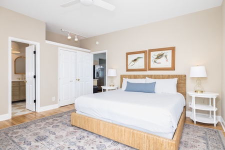Your primary bedroom features a king bed and en suite bathroom