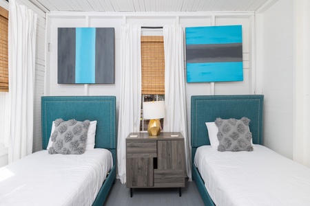 The twin room offers a fun spot for the kids to sleep