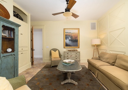 Your downstairs sitting room features a pullout couch
