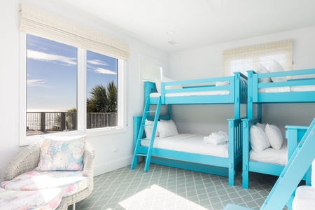 Three twin-over-double bunk beds means you can bring the entire extended family
