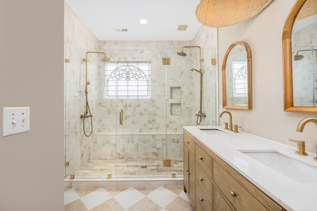 Enjoy a brand new tiled shower with built-in bench