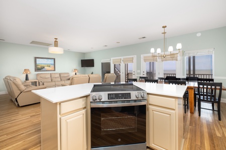 Your kitchen looks out to the living room