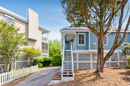 Your elevated front door is located at the top of the stairs