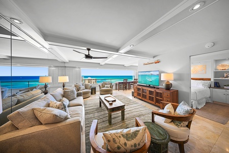 Wake up to panoramic Pacific Ocean views from your top-floor retreat, where turquoise waters and swaying palms set the tone for an unforgettable Honolulu stay.