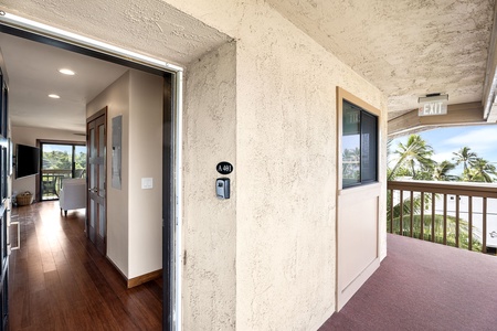 Private balcony entrance with ocean views and space to relax and unwind.