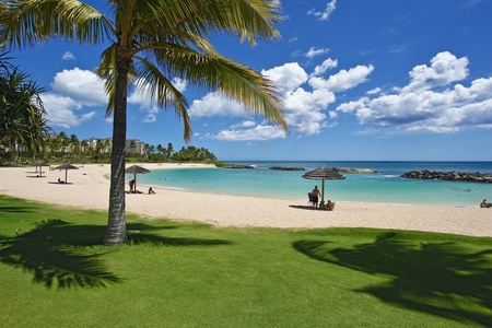 Crystal clear and calm lagoon and beach right outside the gate.
